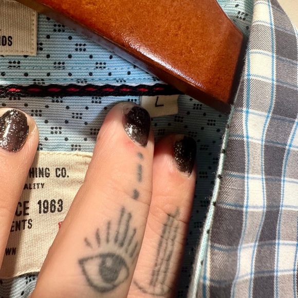 Men’s 7 Diamonds Western Style Button Down Shirt Size Large Black Baby Blue - Picture 7 of 7